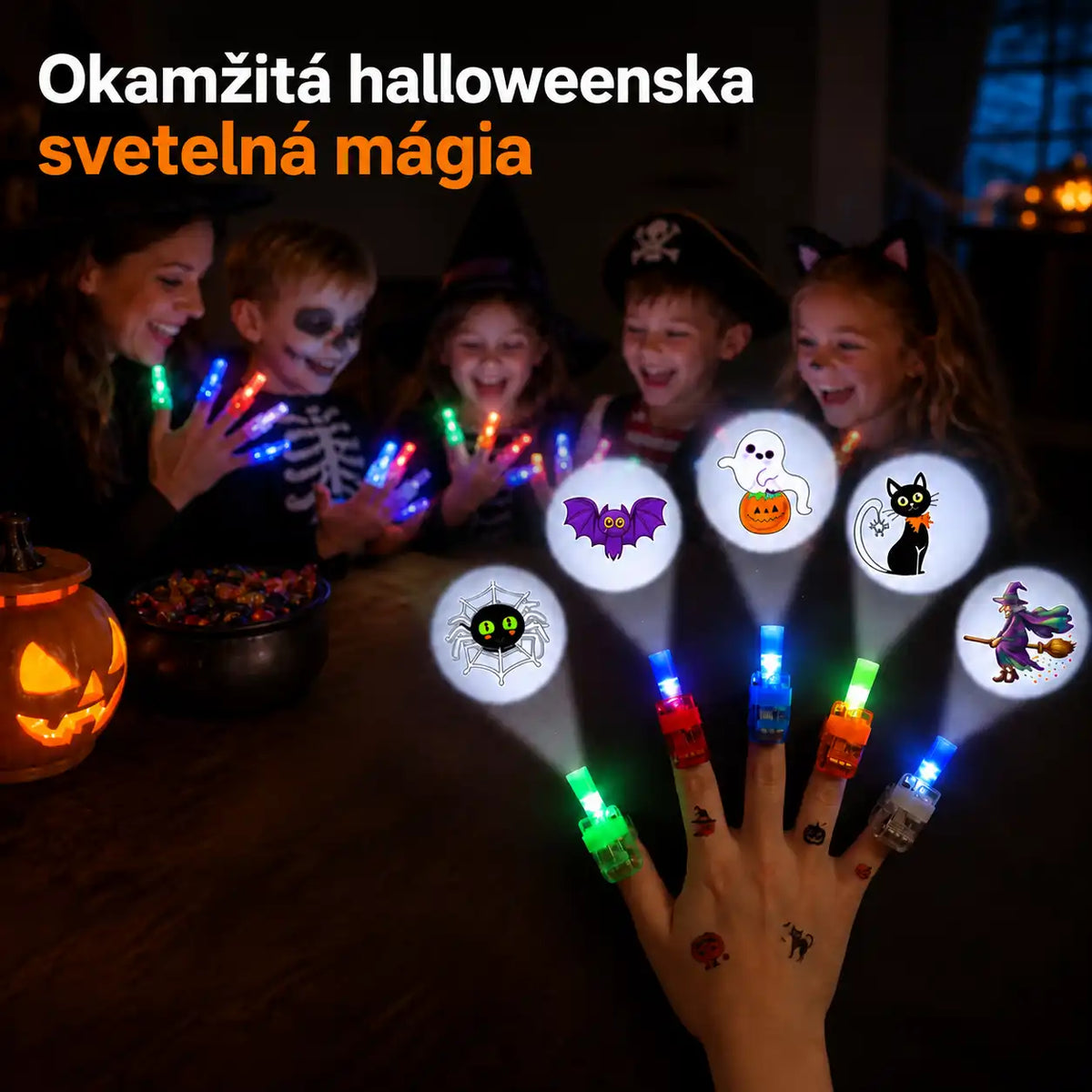 HUBUQ® sviatočné LED prstene s projektorom — Halloween a Vianoce