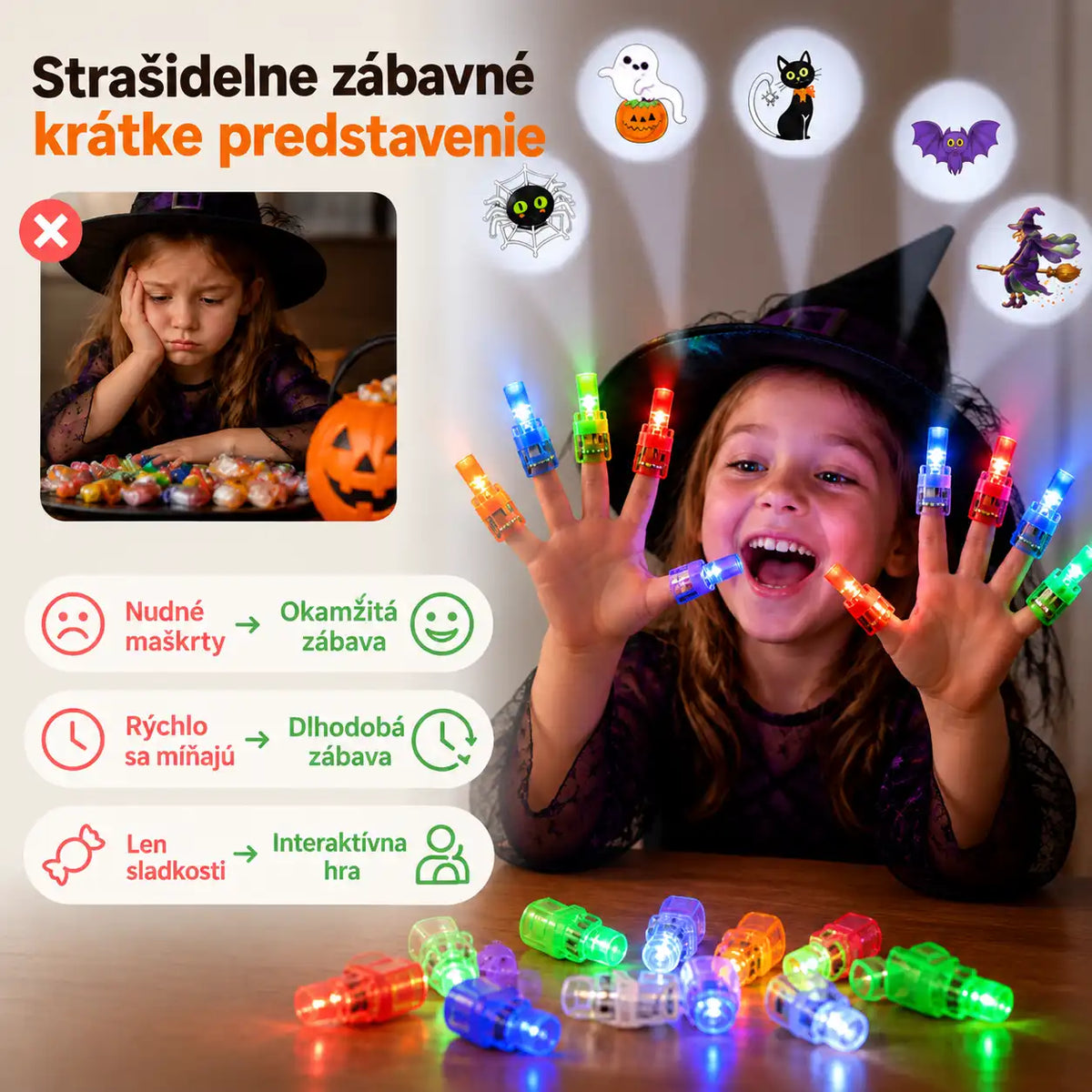 HUBUQ® sviatočné LED prstene s projektorom — Halloween a Vianoce