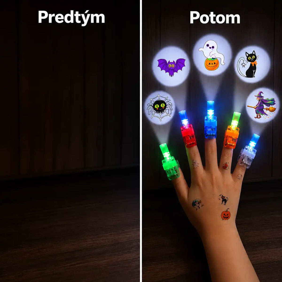 HUBUQ® sviatočné LED prstene s projektorom — Halloween a Vianoce