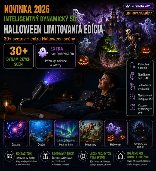 Halloweenska limitovaná edícia 5D holografického projektora – viac než 30 dynamických scén