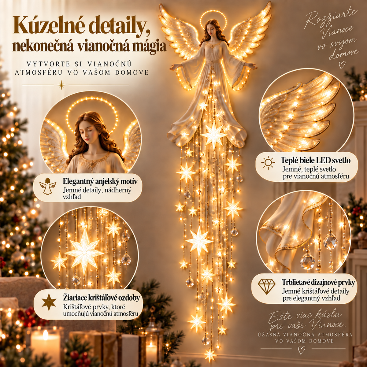 Anjelská nástenná svetelná dekorácia - obrázok 6