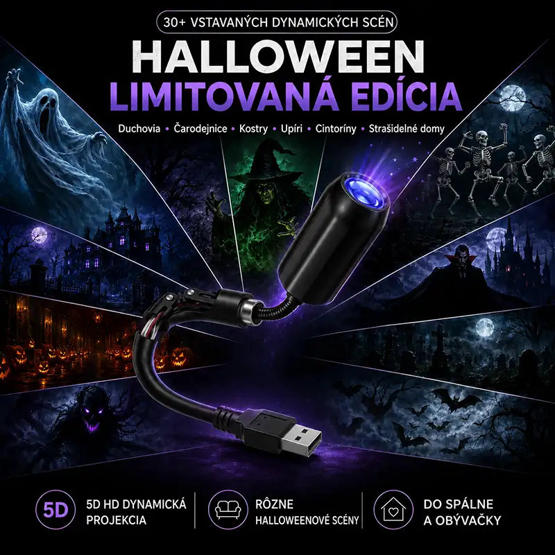 Halloweenska limitovaná edícia 5D holografického projektora – viac než 30 dynamických scén