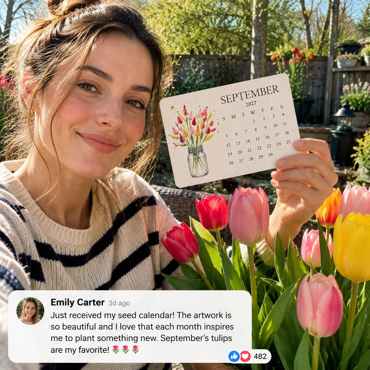 Emily Carter — fotografia zákazníka so semienkovým kalendárom